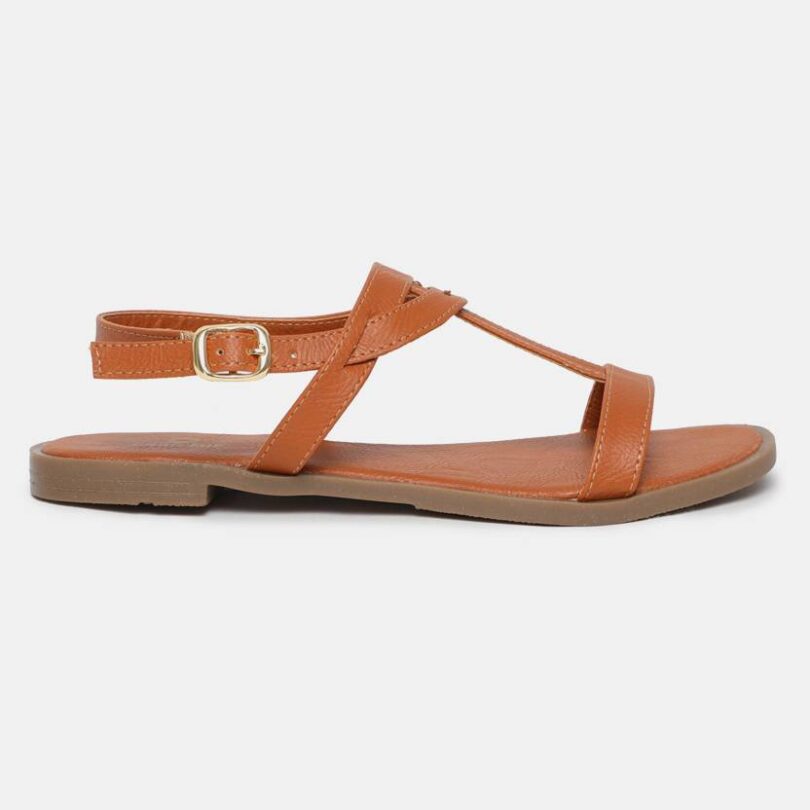 Women Tan Flats Sandal - Image 4