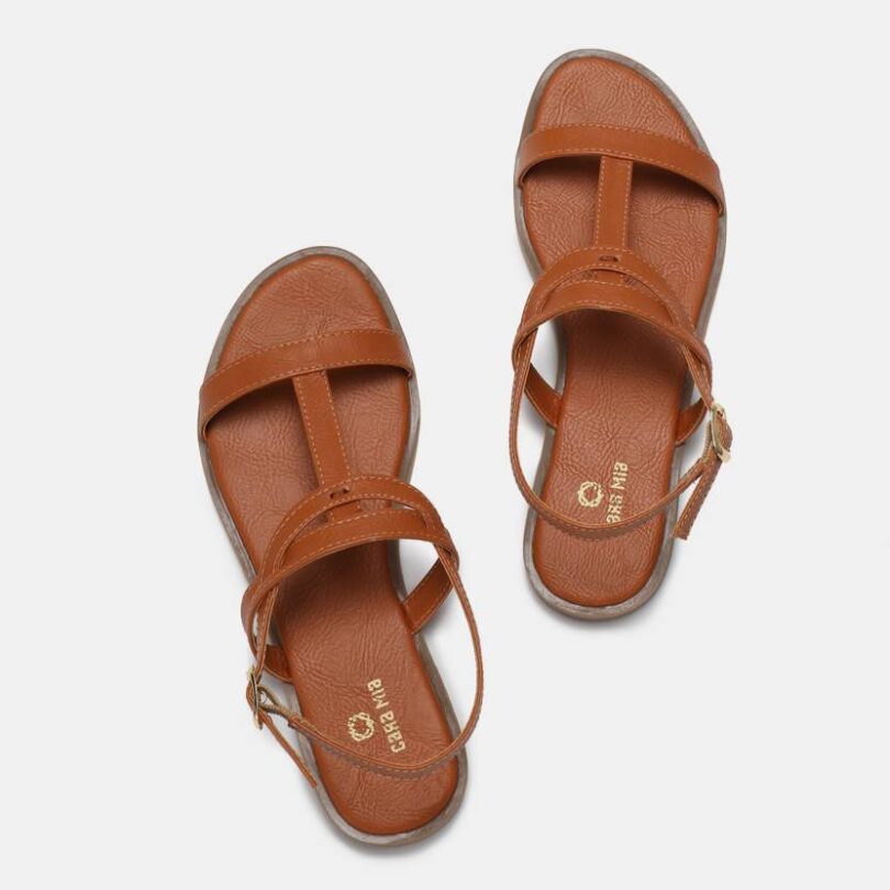 Women Tan Flats Sandal - Image 3