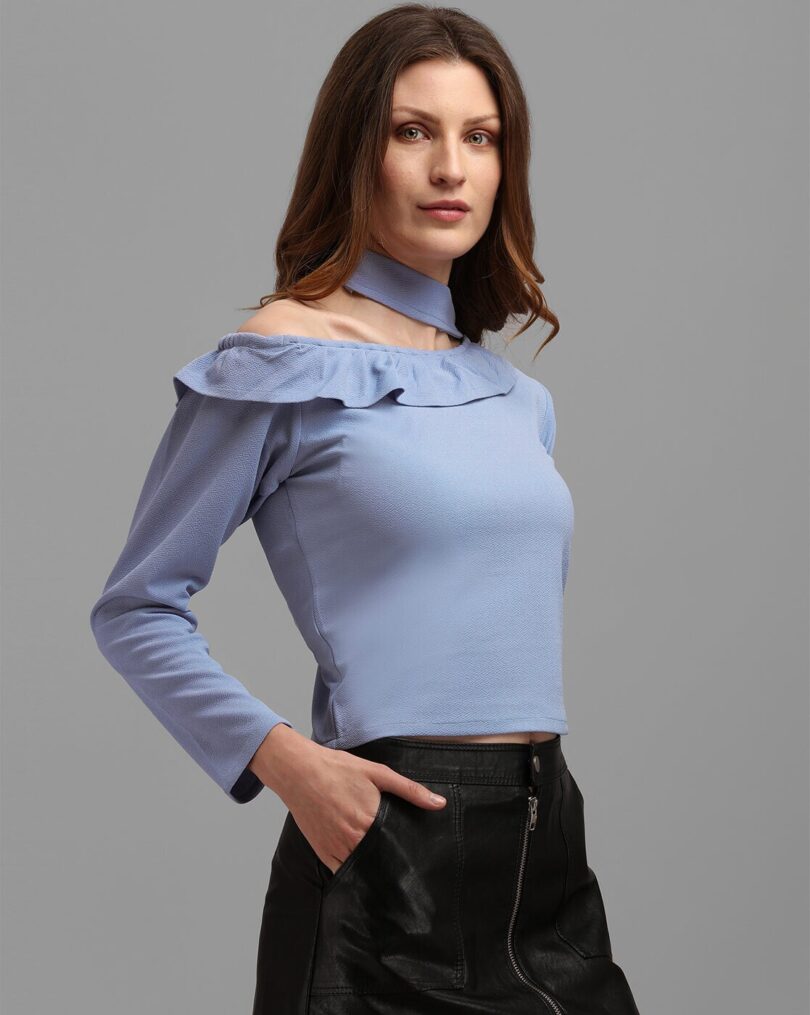 Solid Color Fancy Imported Fabric made Crop Top - Image 4