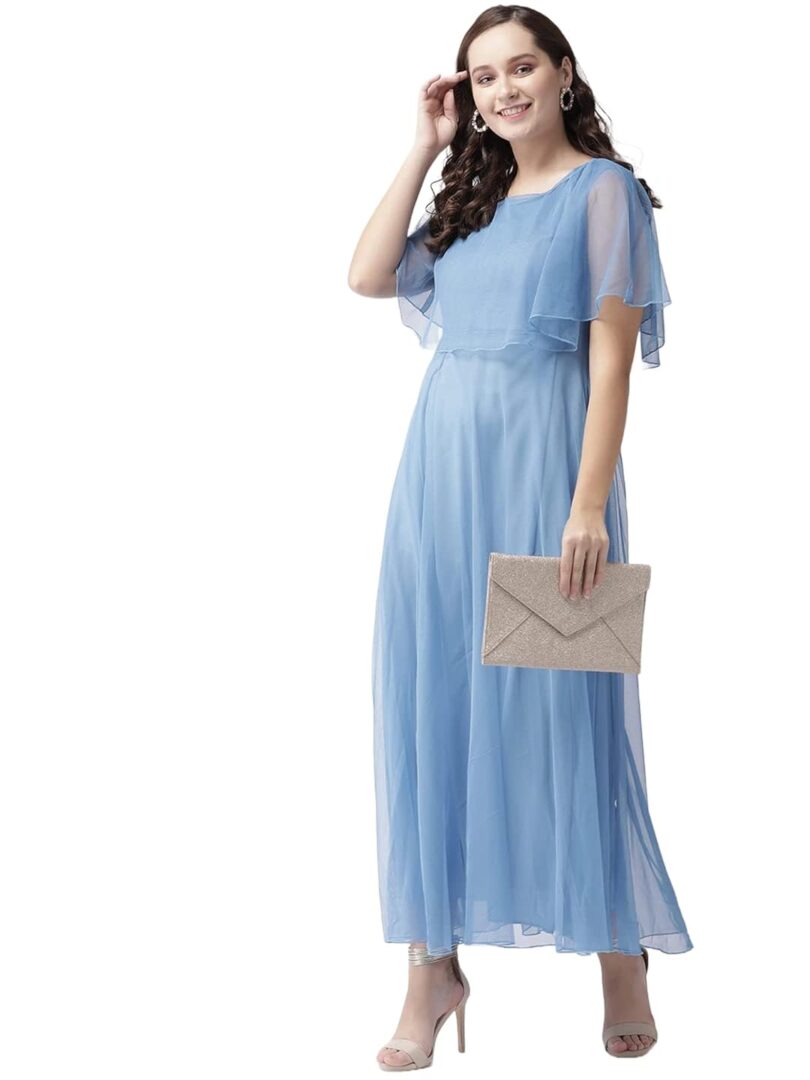 Women Blue Solid Layered Maxi Dress - Image 4