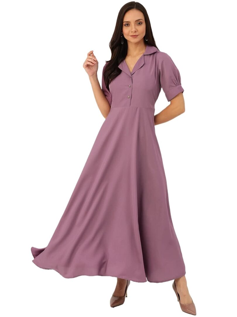 Purple Maxi Dress With Puff Sleeves