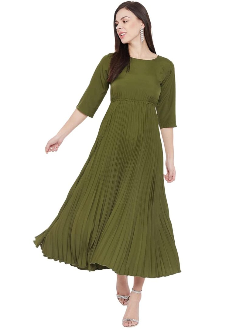 Women Olive Green Solid Empire Dress
