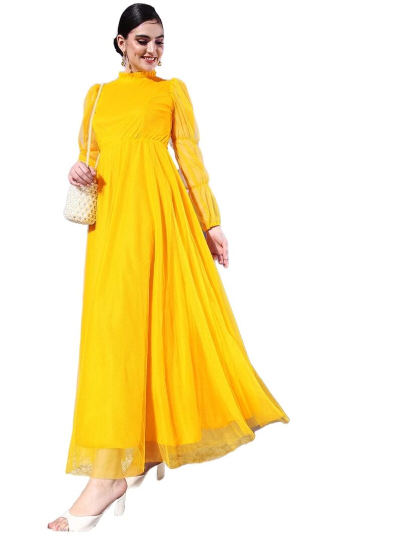 Yellow Shimmery Net Maxi Dress