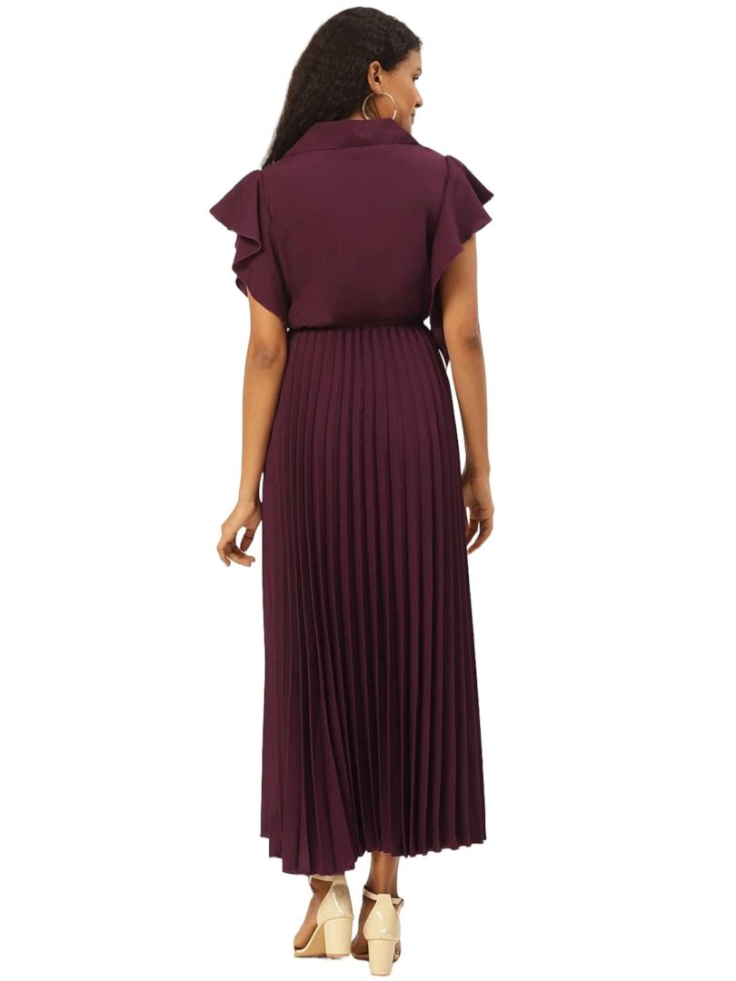 Wine-Coloured Accordion Pleated Maxi Dress - Image 3