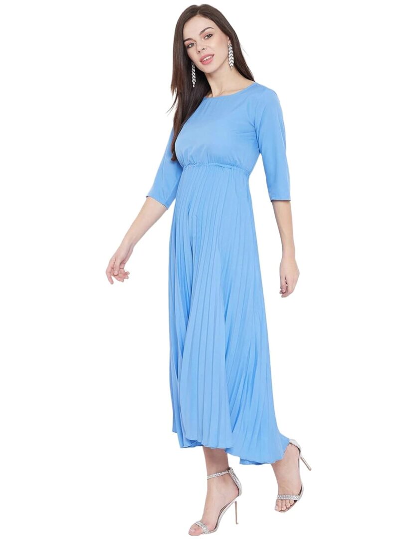 Women Blue Solid Fit and Flare Dress - Image 2