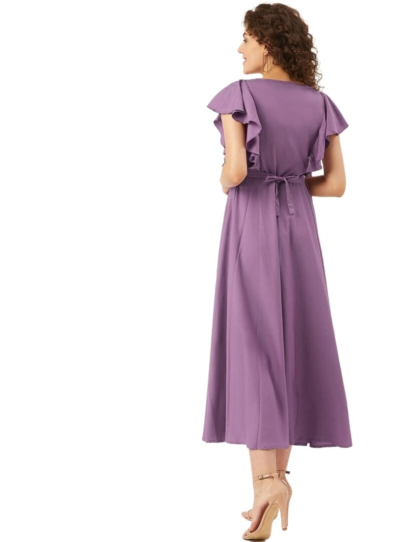 Purple Butterfly Embroidered Yoke Design Ruffled Maxi Dress - Image 3