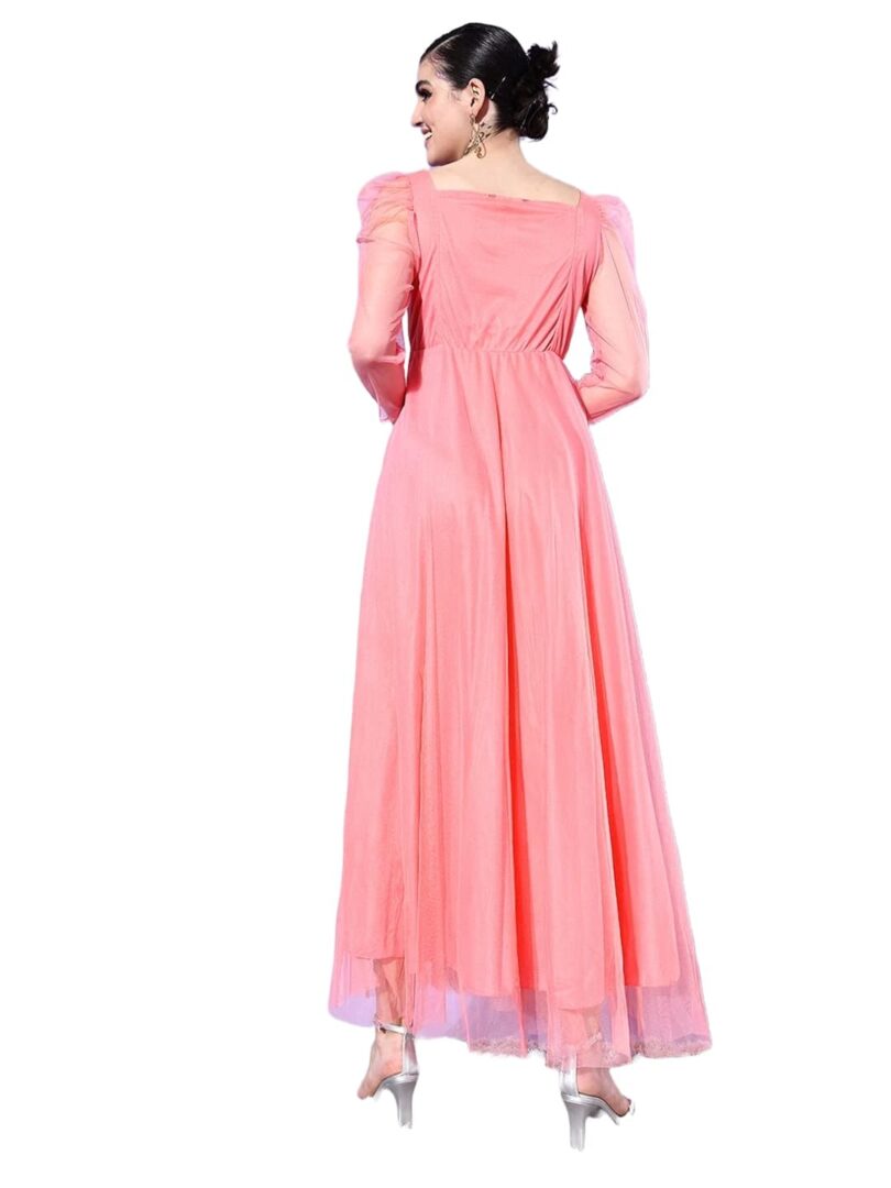 Peach-Coloured Solid Net Maxi Dress - Image 2