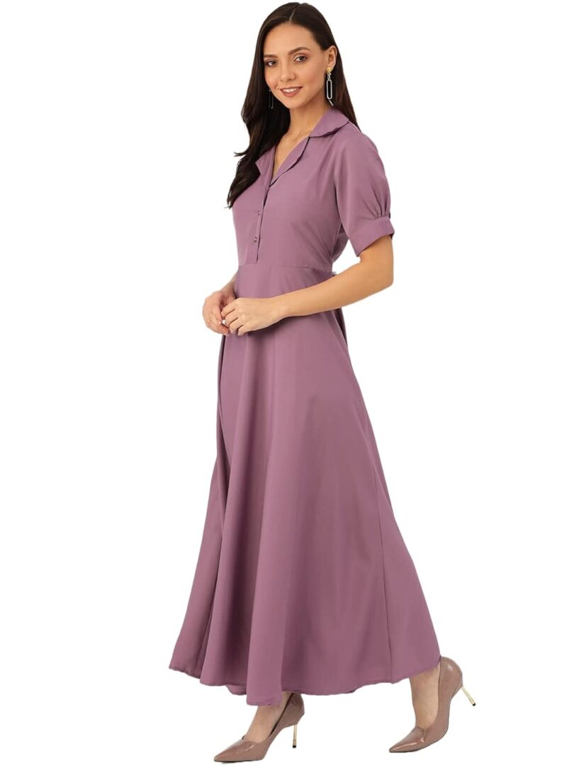 Purple Maxi Dress With Puff Sleeves - Image 2