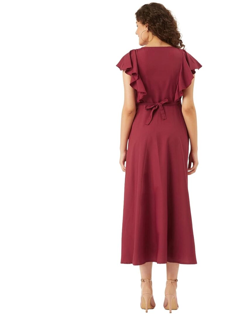 Maroon Butterfly Applique Detail A-Line Dress - Image 2