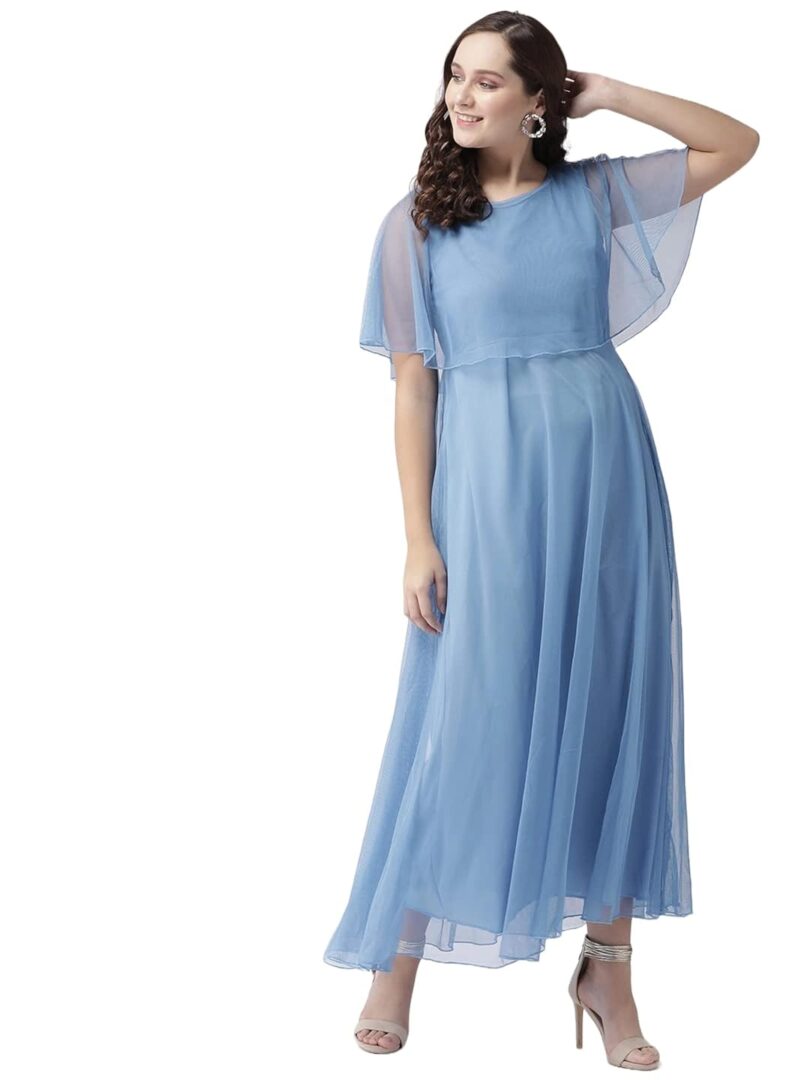 Women Blue Solid Layered Maxi Dress