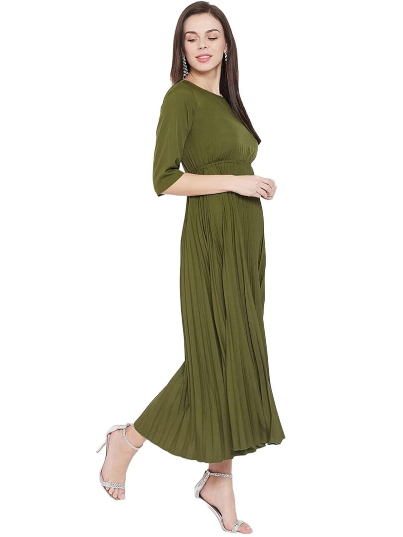 Women Olive Green Solid Empire Dress - Image 2