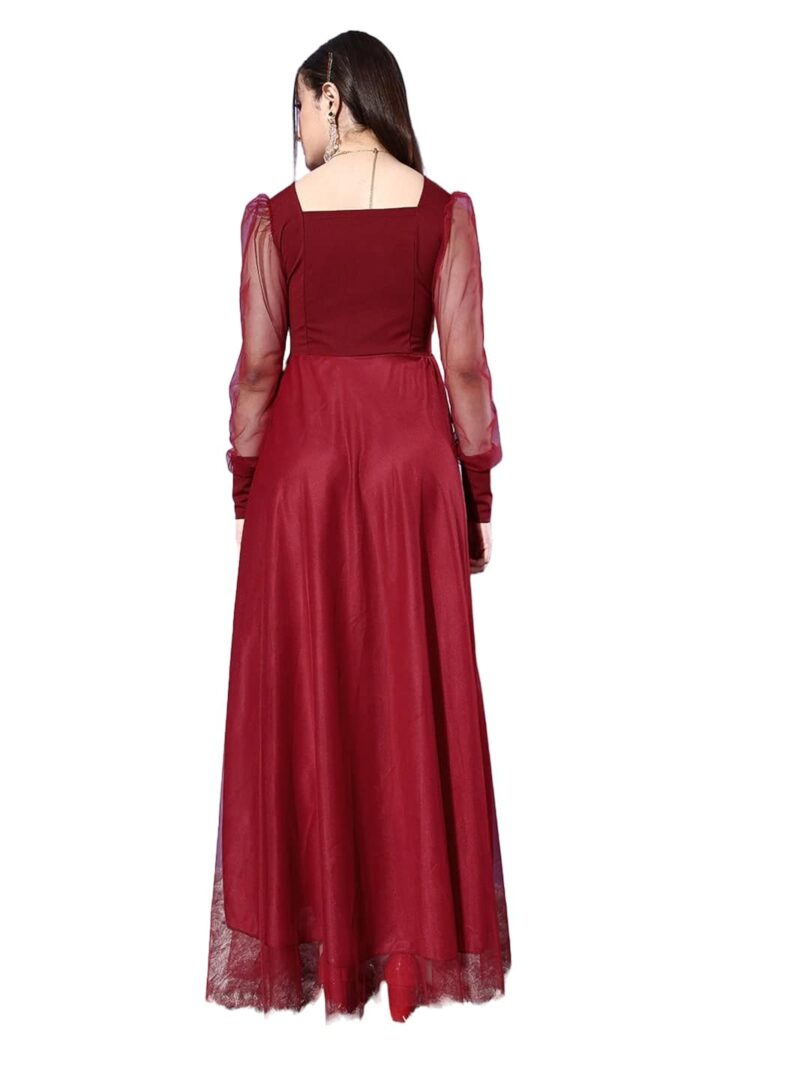 Maroon Solid Net Maxi Dress - Image 3