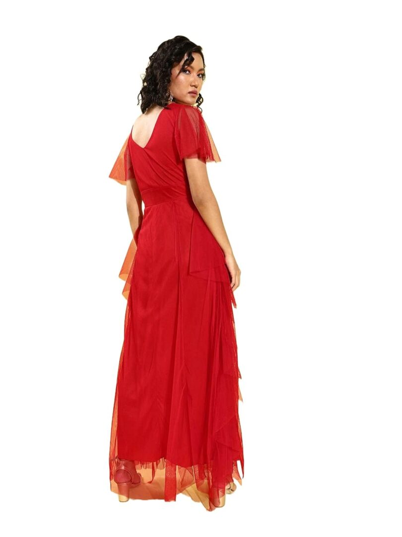 Women Red Solid Layered Maxi Dress - Image 3