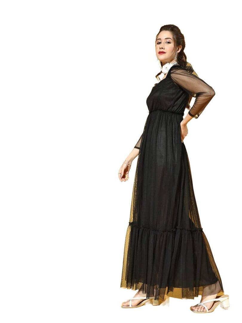 Women Stylish Black Solid Sheer Dress - Image 2