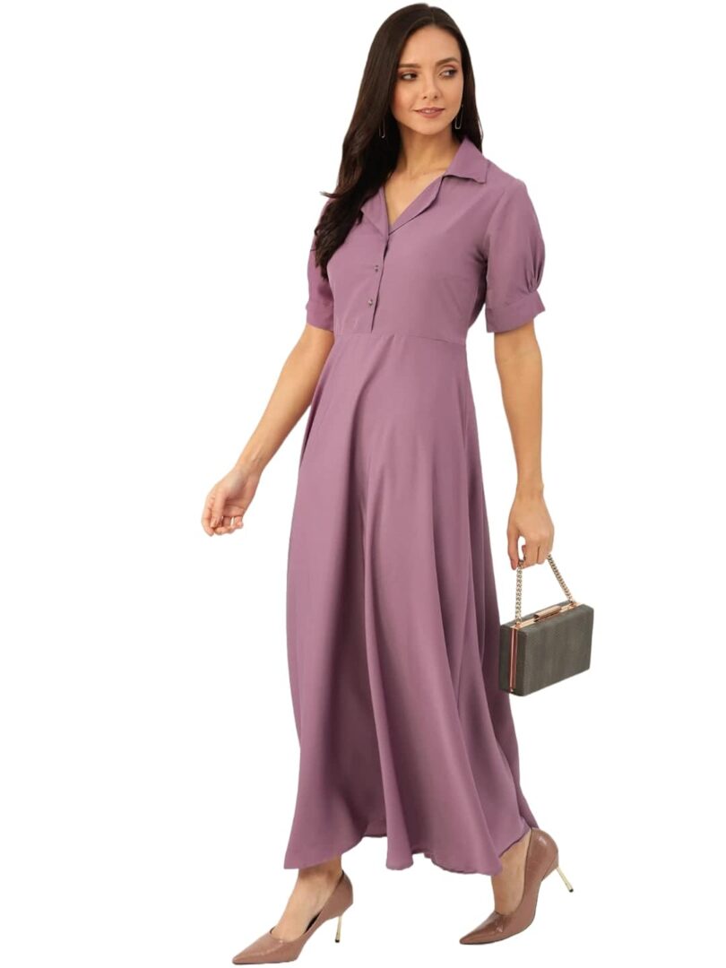 Purple Maxi Dress With Puff Sleeves - Image 3