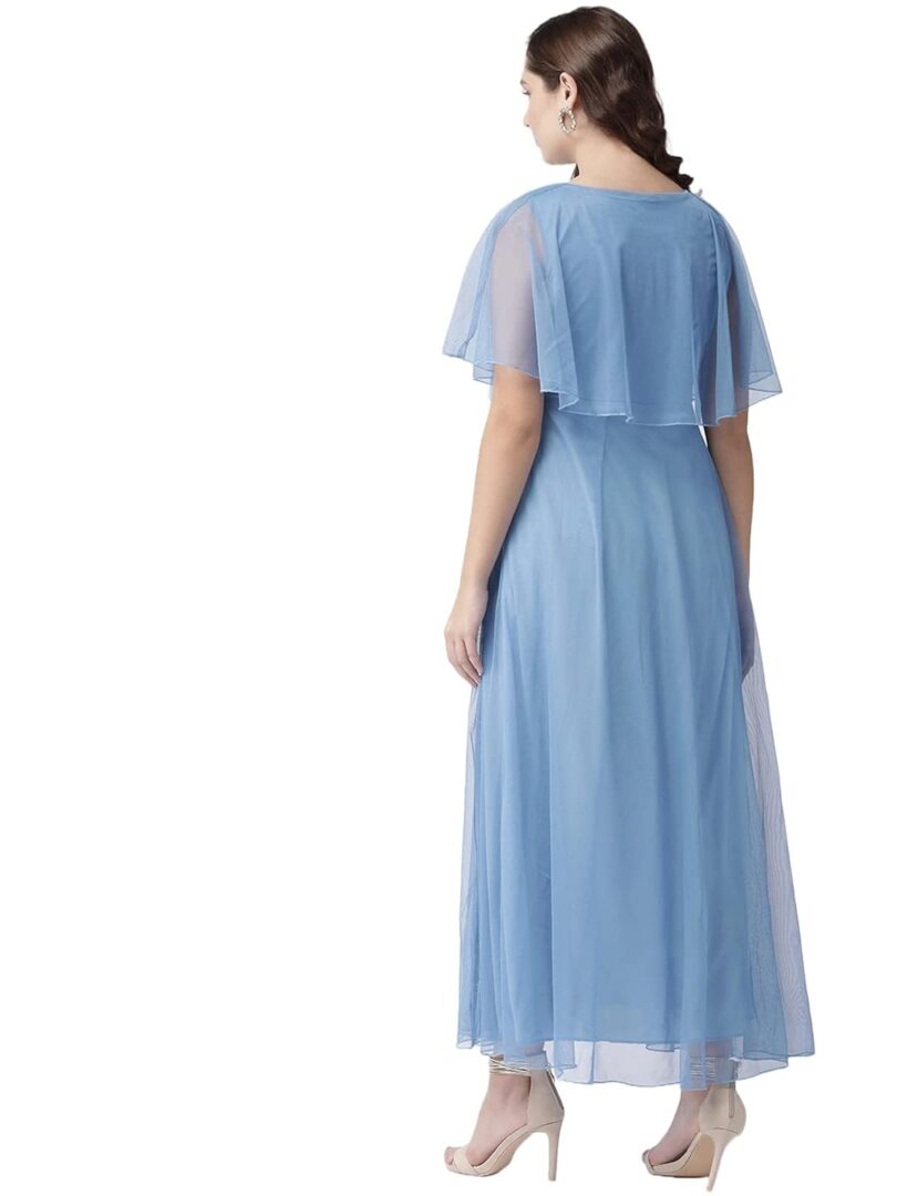 Women Blue Solid Layered Maxi Dress - Image 3