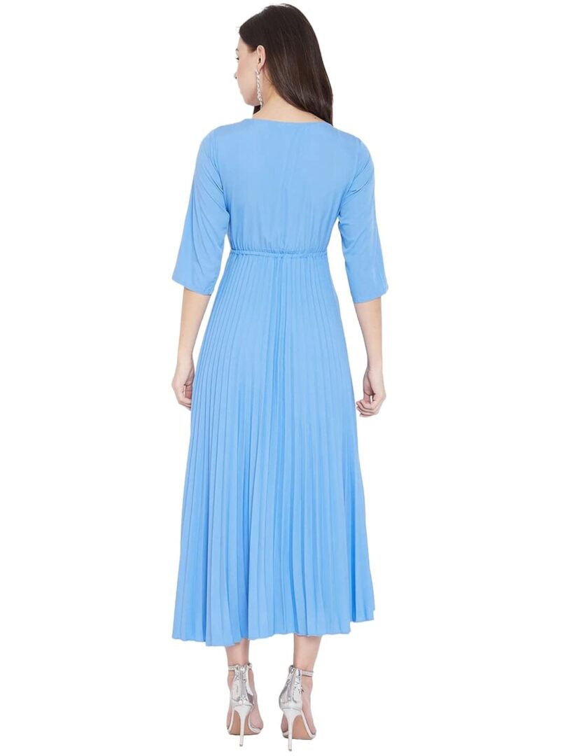 Women Blue Solid Fit and Flare Dress - Image 3