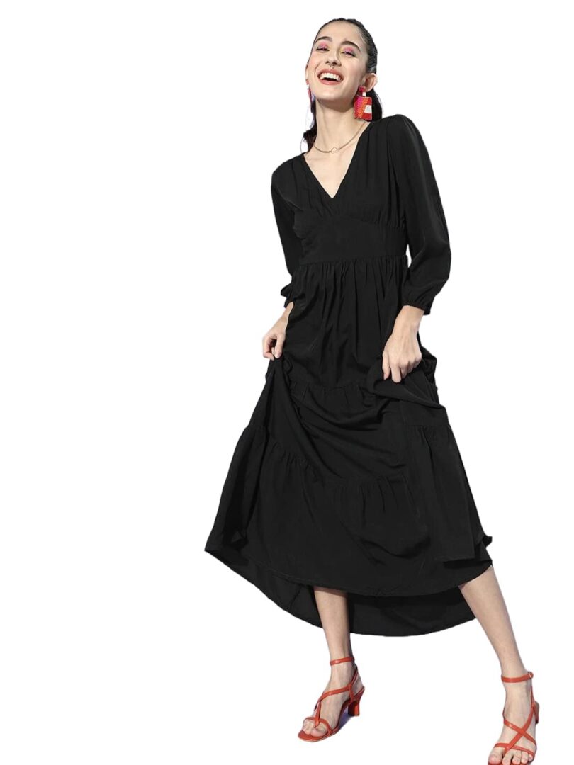 Black Solid Maxi Dress - Image 4