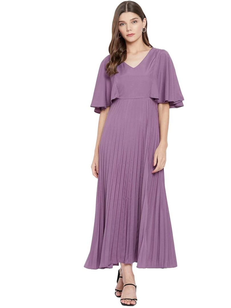 Flared Sleeves Crepe Maxi Party Dress
