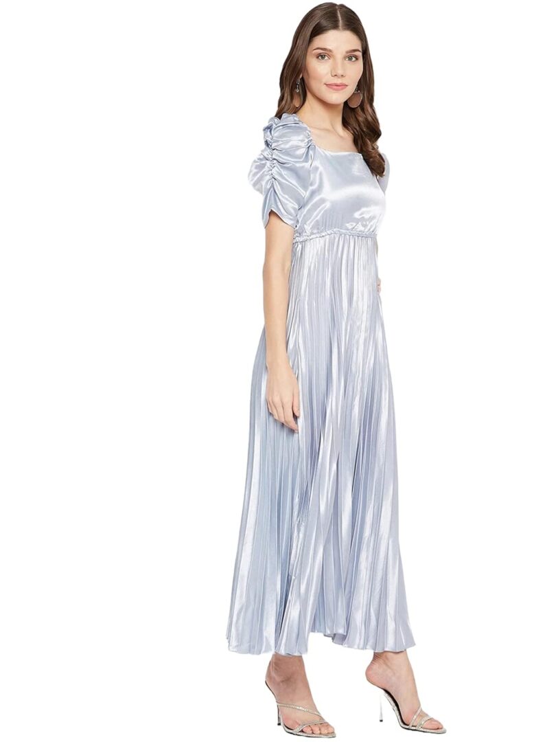 Grey Puff Sleeve Crepe Maxi Dress - Image 2