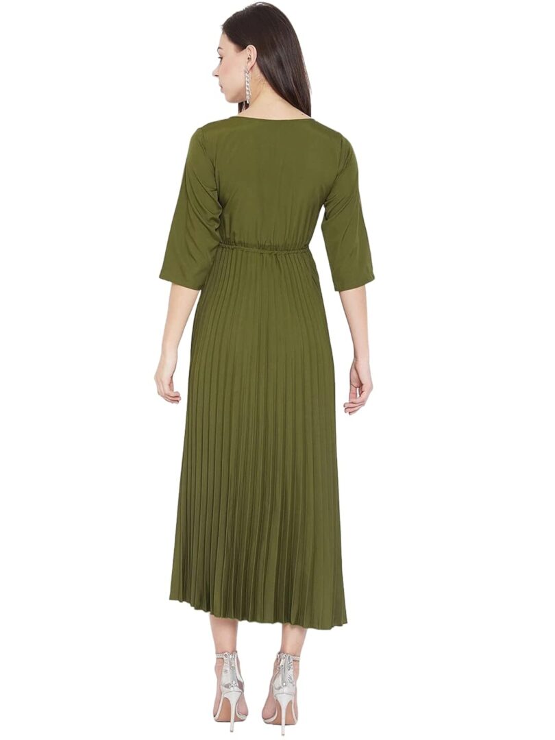 Women Olive Green Solid Empire Dress - Image 4
