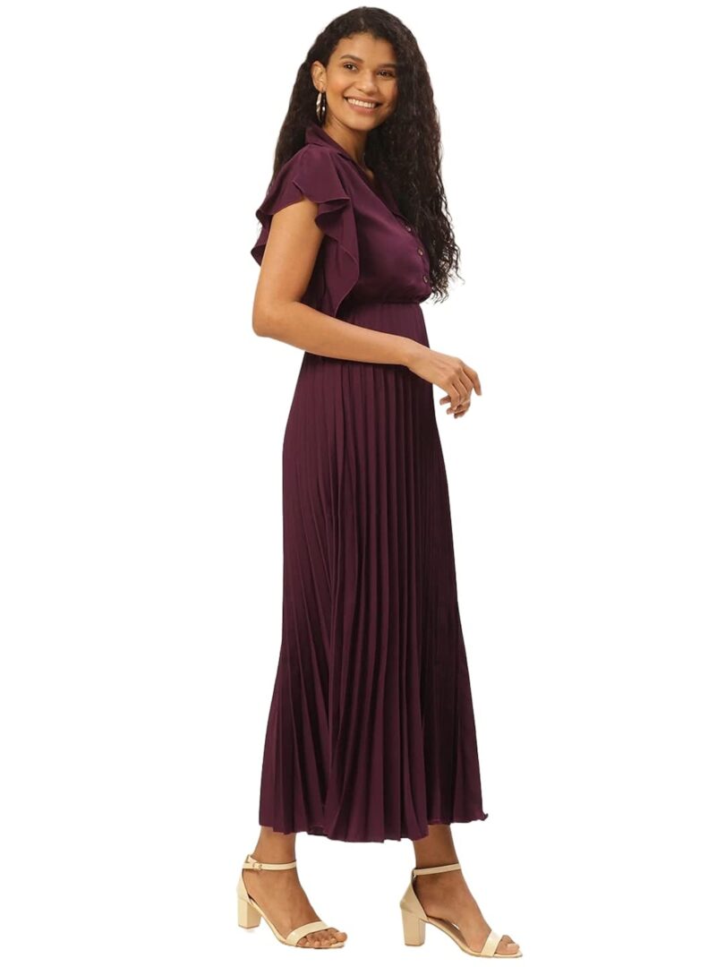 Wine-Coloured Accordion Pleated Maxi Dress - Image 2