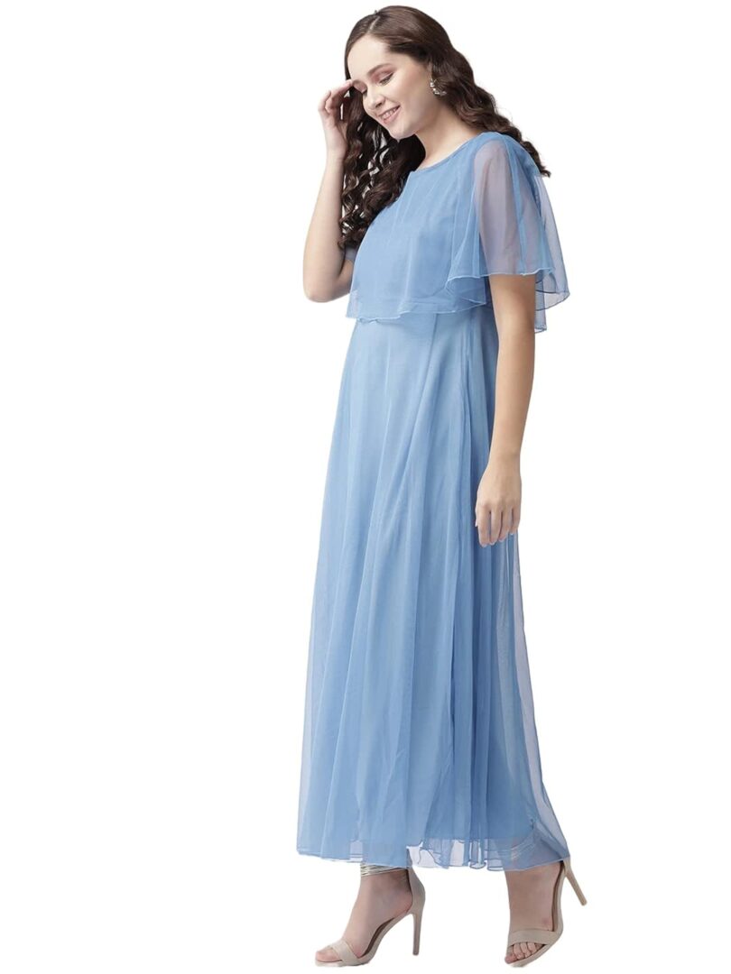Women Blue Solid Layered Maxi Dress - Image 2