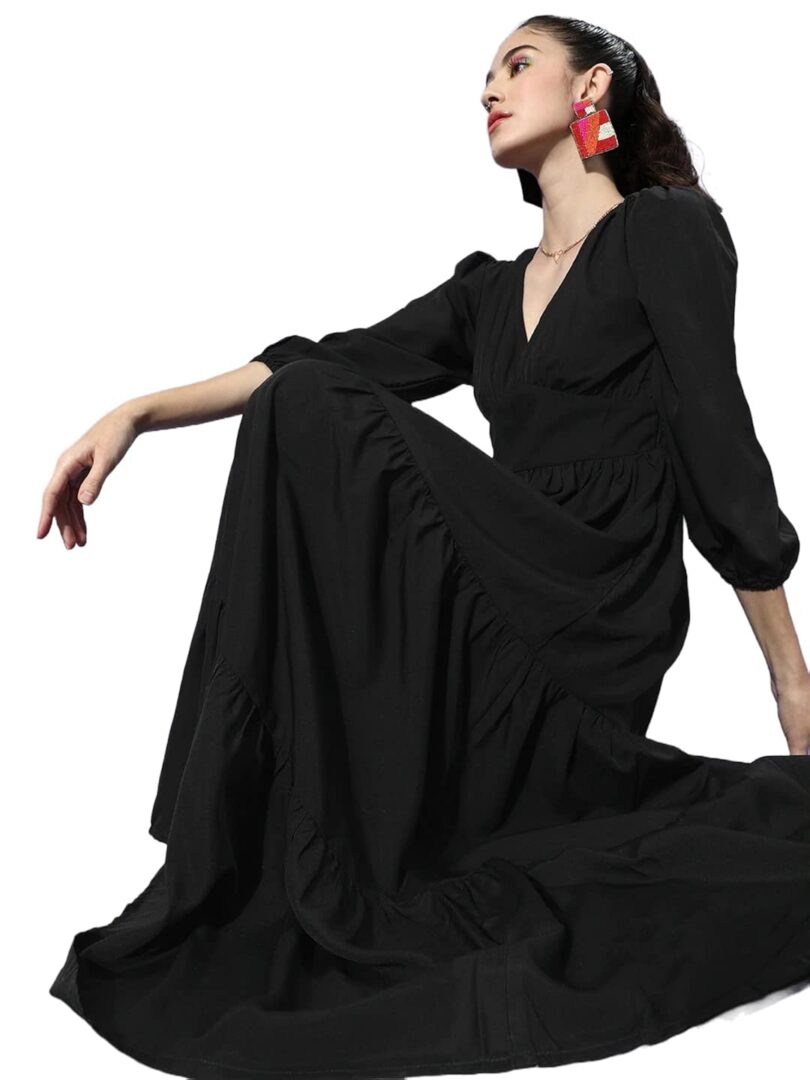 Black Solid Maxi Dress - Image 2