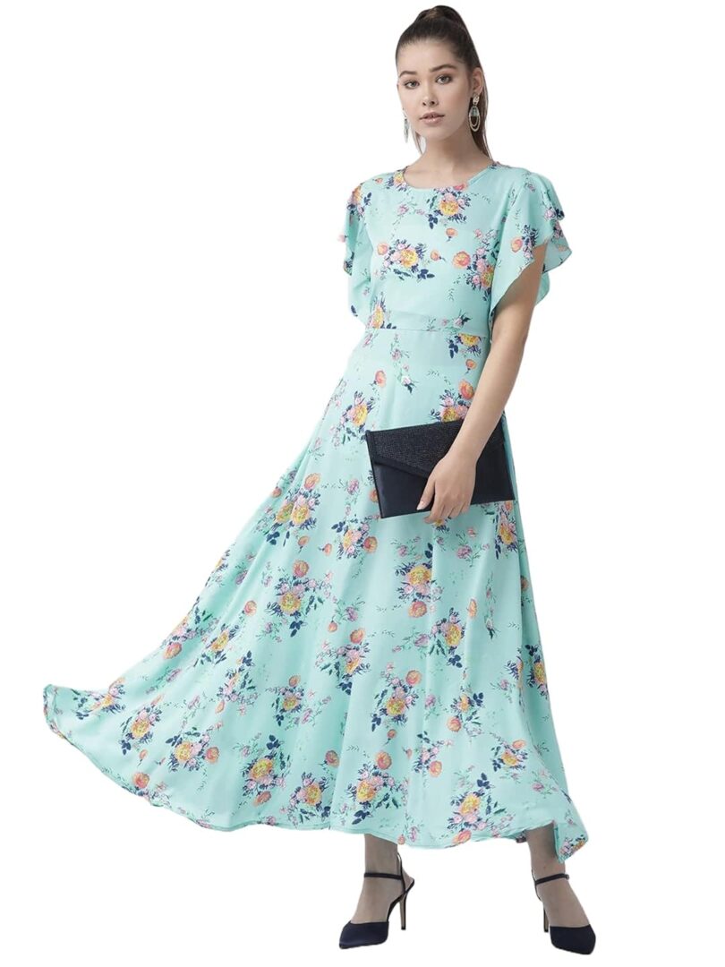 Blue & Pink Floral Printed Maxi Dress