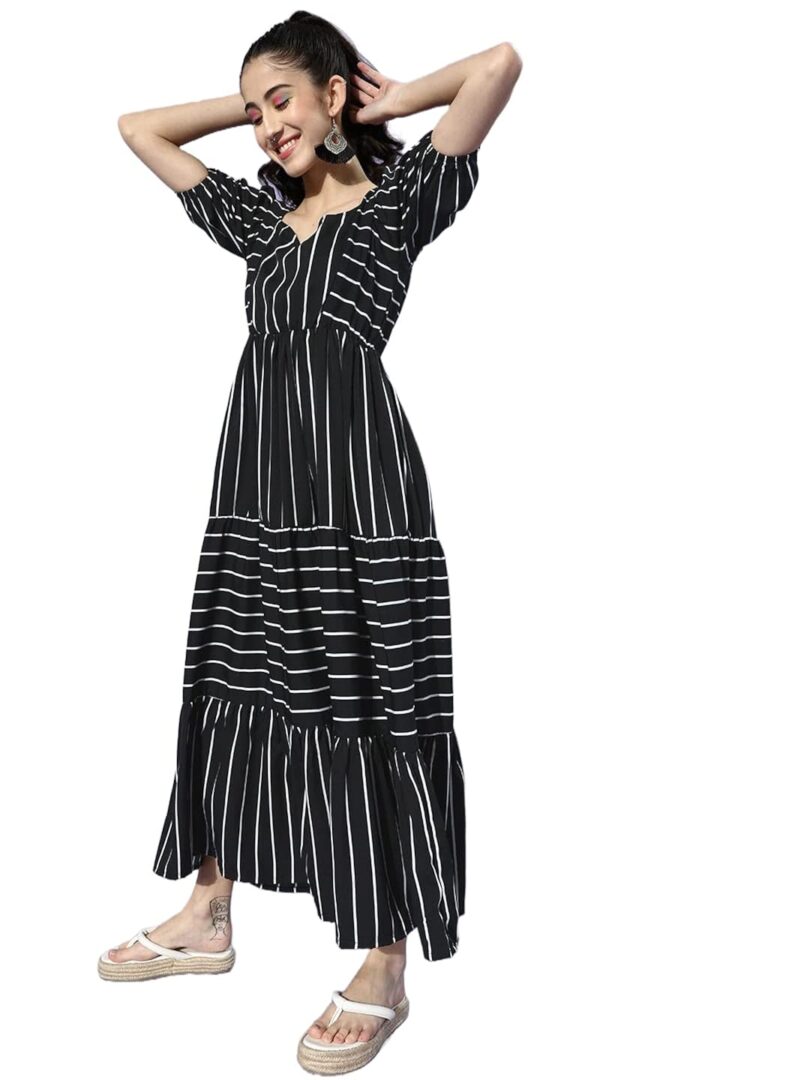 Black & White Striped Crepe Maxi Dress