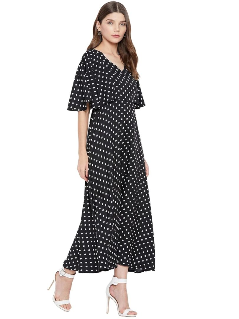 Black Polka Dot Printed Crepe Maxi Dress - Image 2