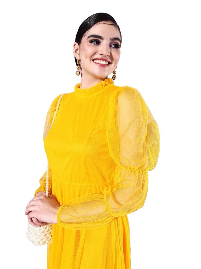 Yellow Shimmery Net Maxi Dress - Image 3