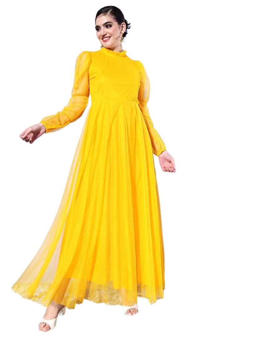 Yellow Shimmery Net Maxi Dress - Image 4