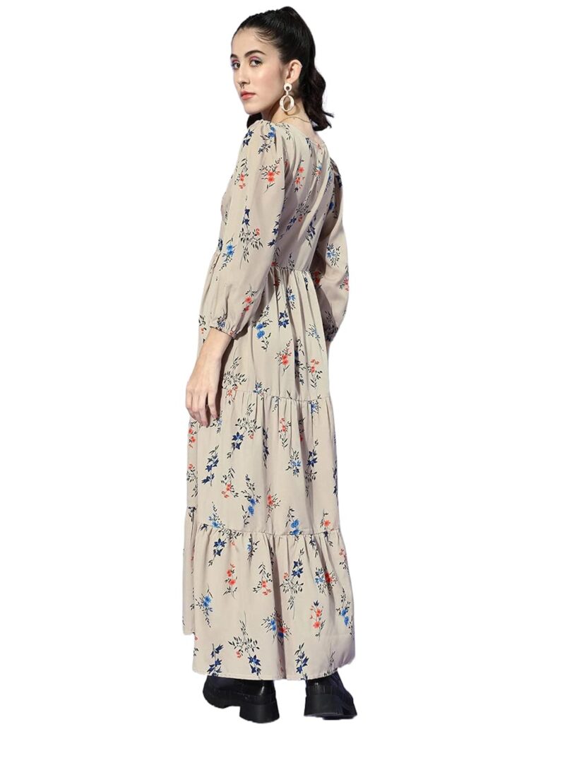 Beige Floral Crepe Maxi Dress - Image 3