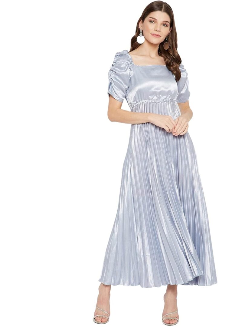 Grey Puff Sleeve Crepe Maxi Dress