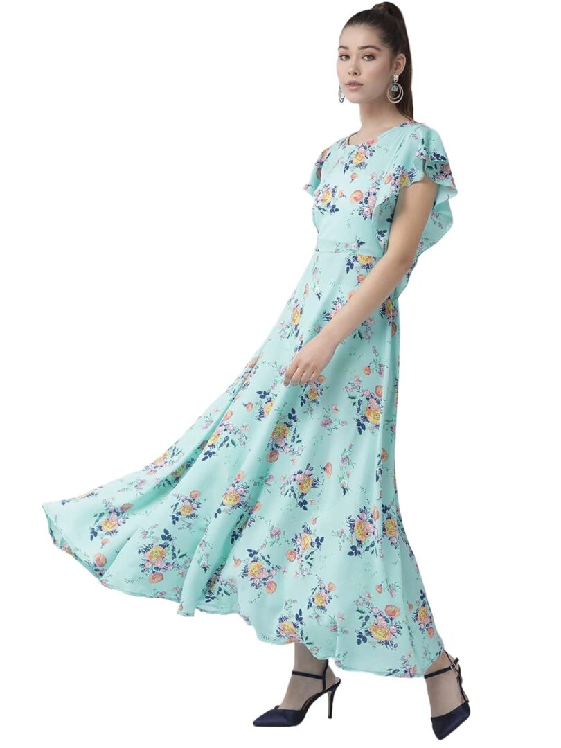 Blue & Pink Floral Printed Maxi Dress - Image 2