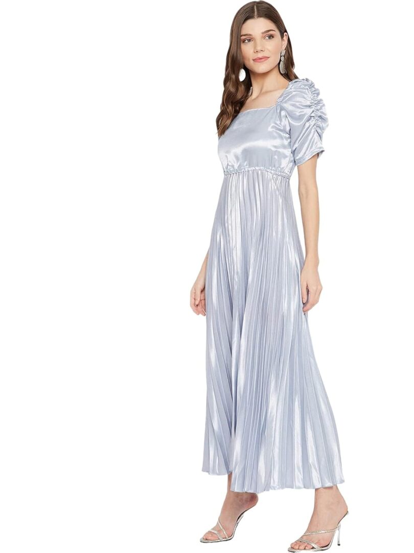 Grey Puff Sleeve Crepe Maxi Dress - Image 3
