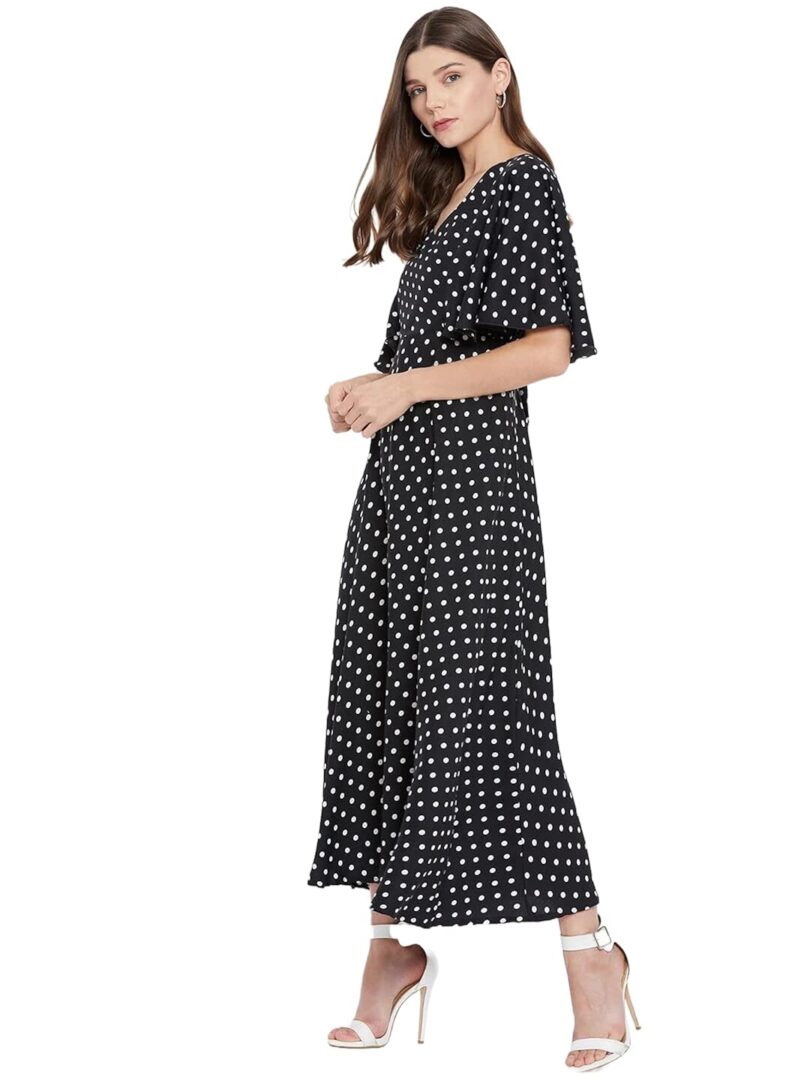 Black Polka Dot Printed Crepe Maxi Dress - Image 3