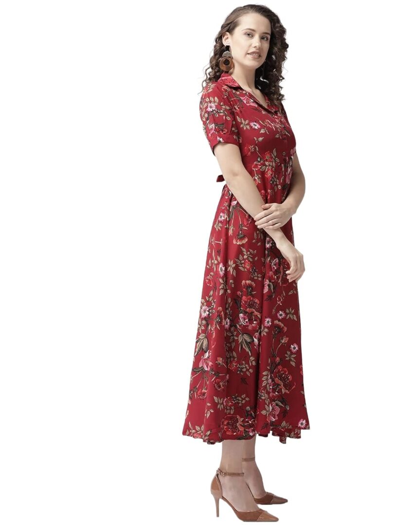 Maroon & Olive Green Floral Print Maxi Shirt Dress - Image 2