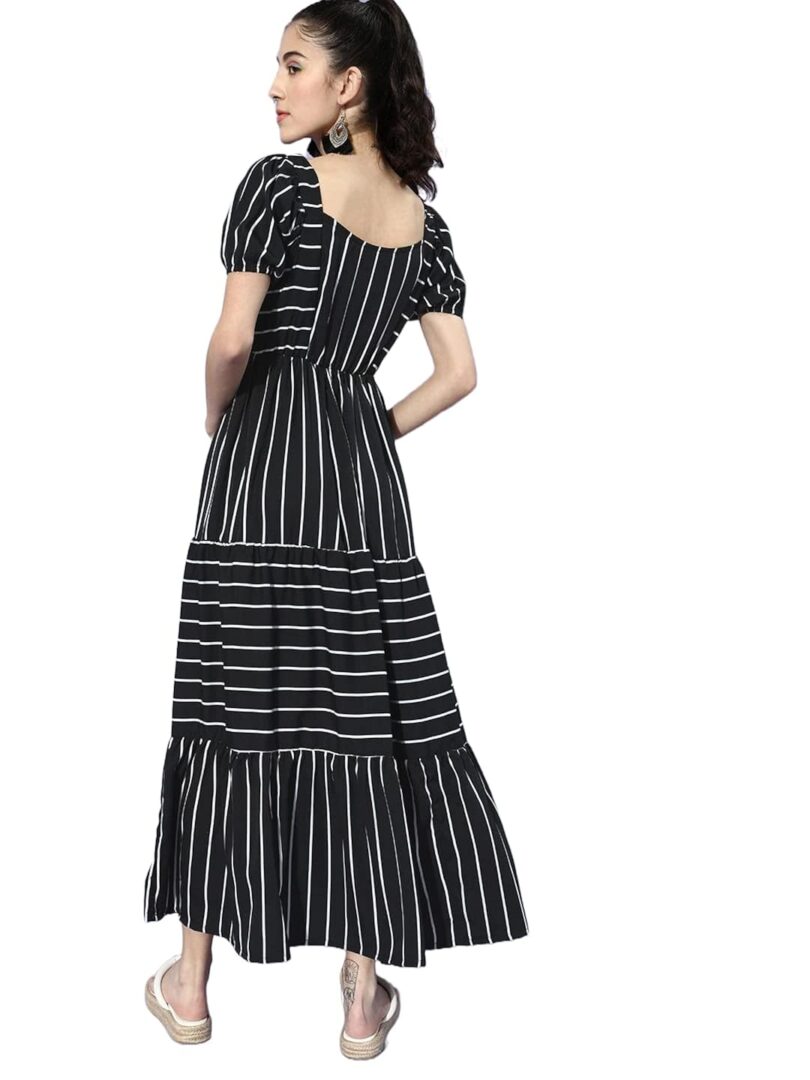 Black & White Striped Crepe Maxi Dress - Image 3