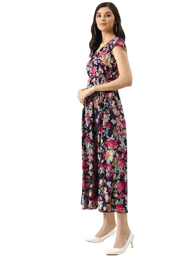 Women Navy Blue & Pink Floral Print Maxi Dress - Image 2