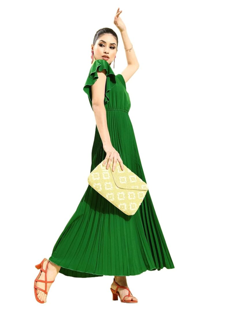 Women Gorgeous Green Sleek Dress - Image 3