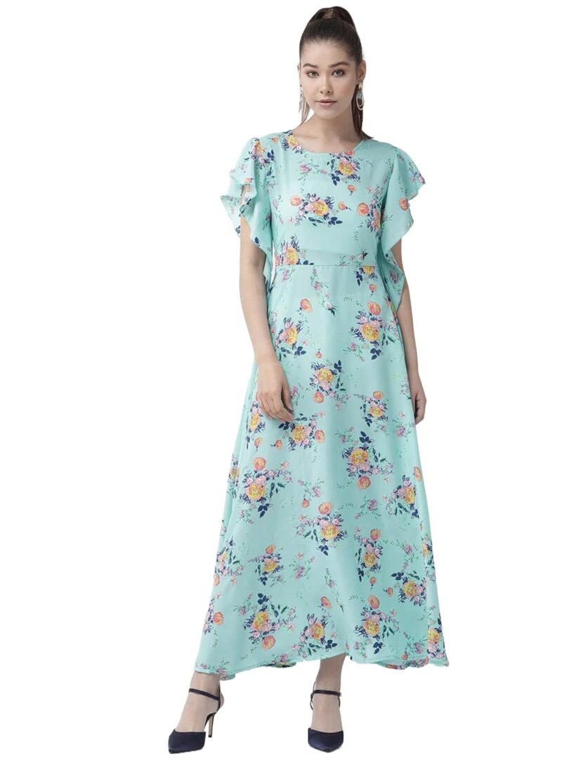 Blue & Pink Floral Printed Maxi Dress - Image 4