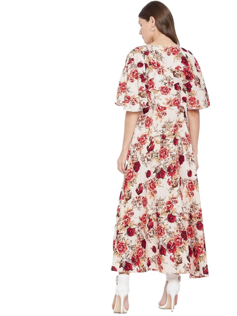 Cream-Coloured & Red Floral Crepe Maxi Dress - Image 2