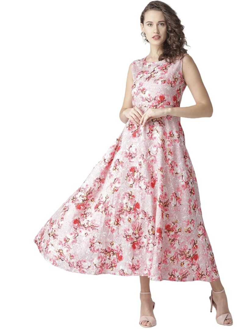Pink Floral Print Maxi Dress
