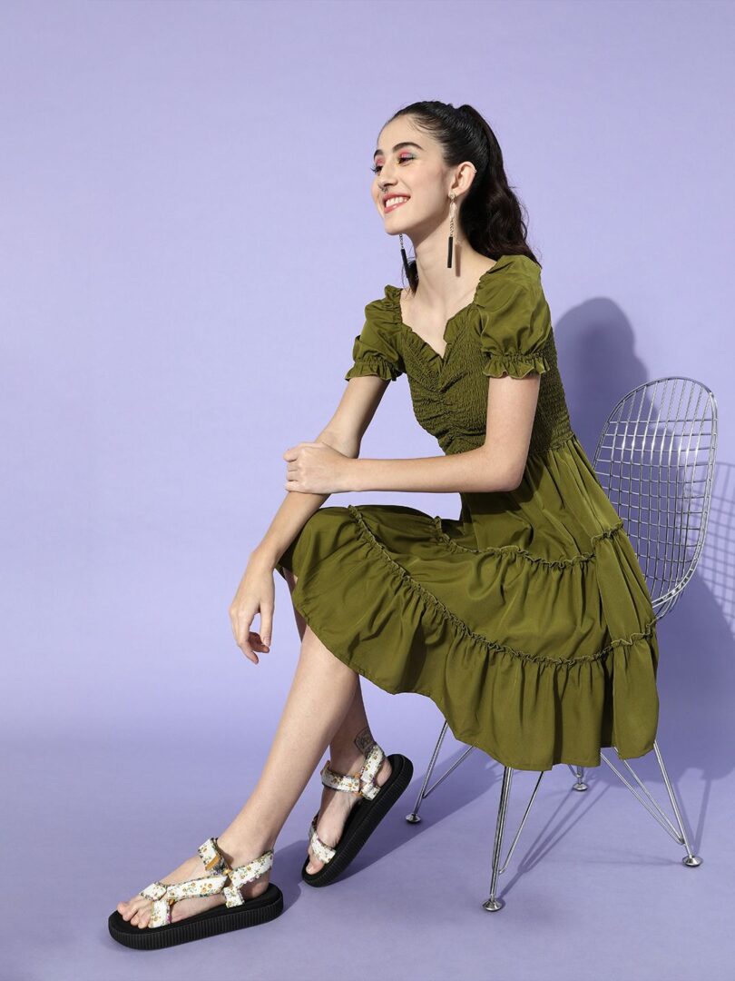 Olive Green Crepe Dress - Image 2