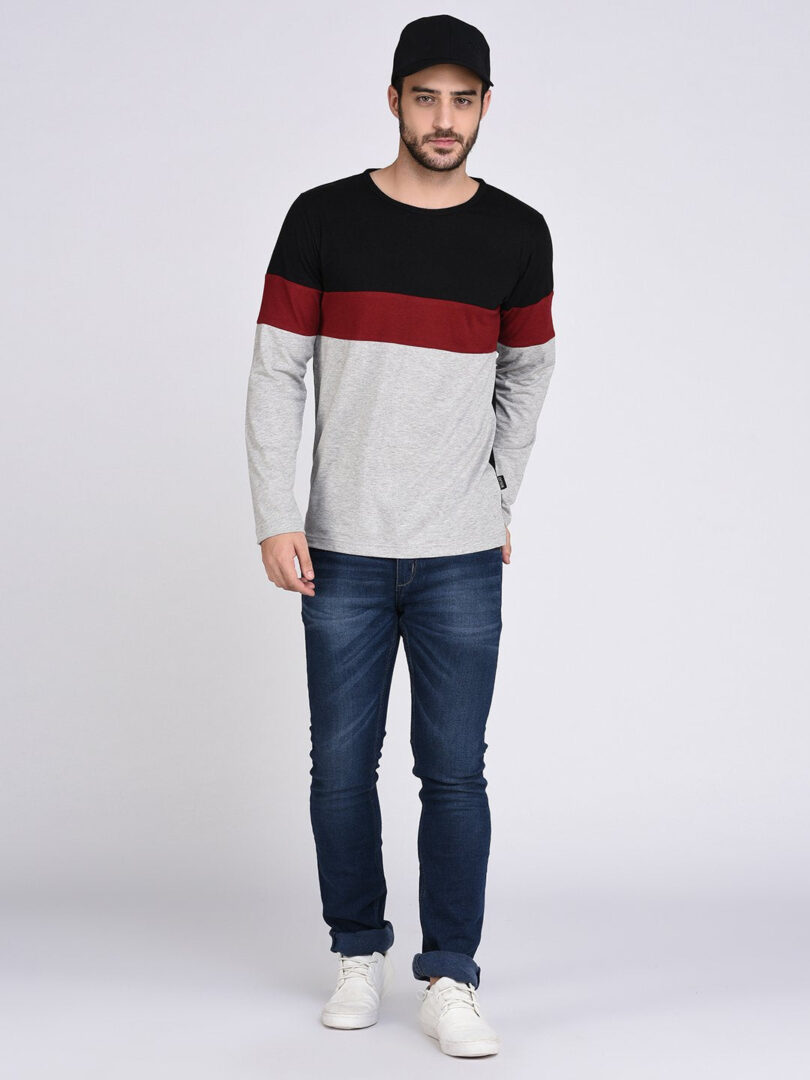 Men Color Block Round Neck Black