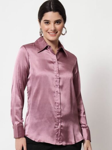Women Regular Fit Solid Button Down Collar Casual Shirt Orchid