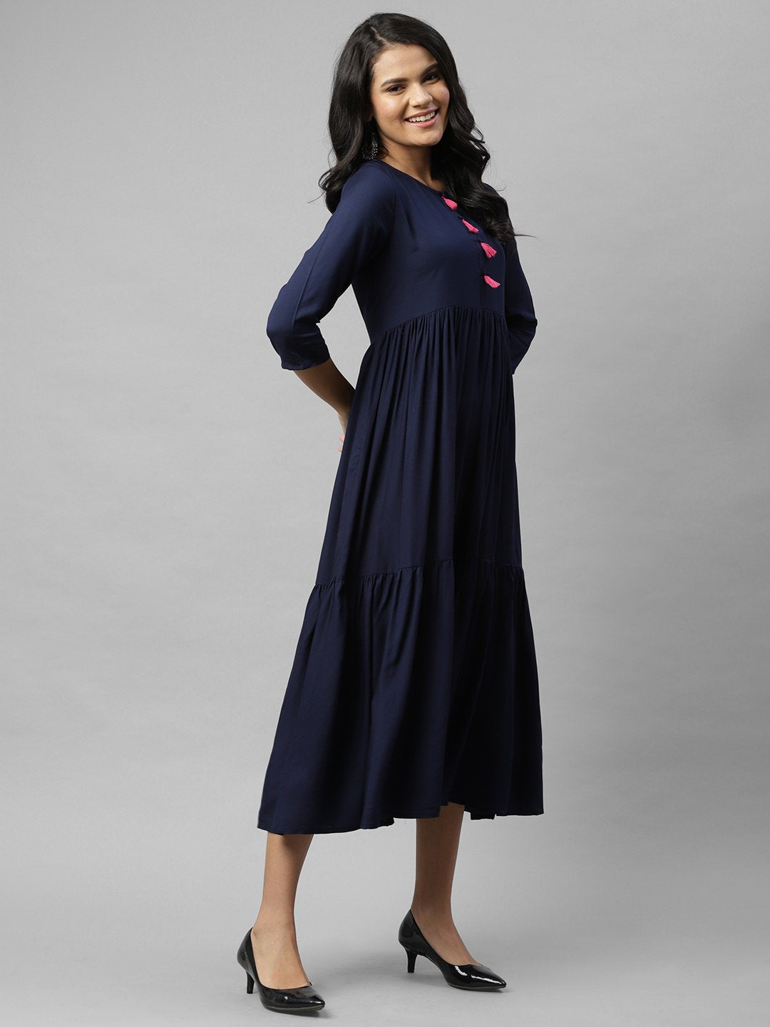 Women Solid Viscose Rayon Anarkali Kurta (Dark Blue)