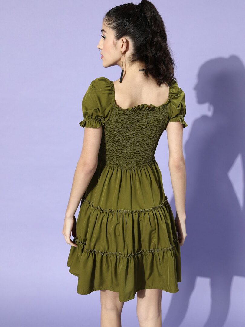 Olive Green Crepe Dress - Image 4
